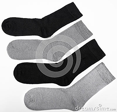 White and gray socks on a white background Stock Photo