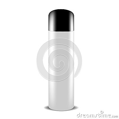 White gray spray can of beauty products or body care with black lid Vector Illustration