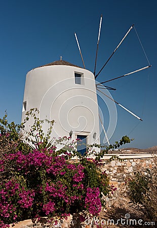 White Greek Windmill Stock Photo