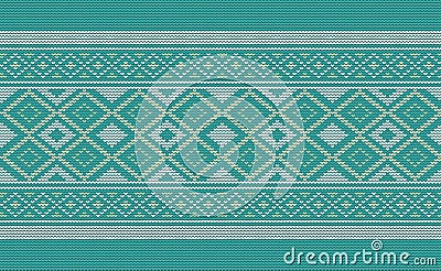 White and Green Knitted Pattern Vector, Embroidery Classic Background, Geometric Diagonal design Vector Illustration