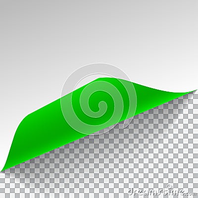 White and green sheet of paper with curved corner Vector Illustration