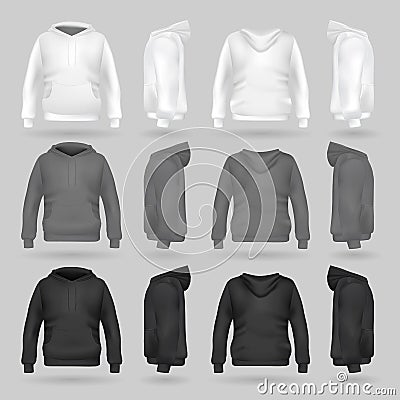 White, grey and black sweatshirt hoodie template in four dimensions Vector Illustration