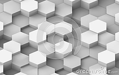 White And Grey Hexagon Background Texture. 3d render Cartoon Illustration