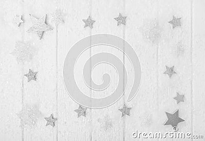 White, grey and silver christmas background with wood, snow and Stock Photo