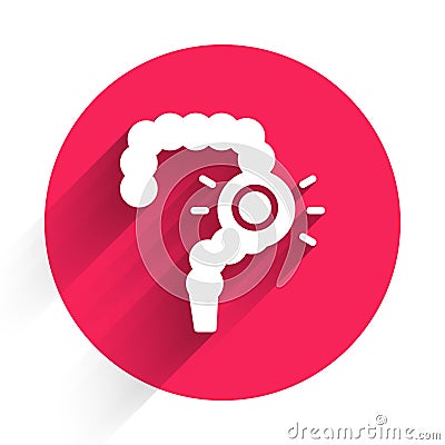 White Gut constipation icon isolated with long shadow. Bowel problems. Red circle button. Vector Vector Illustration
