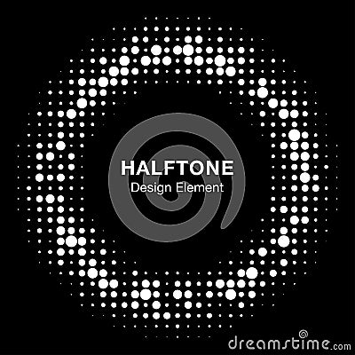 White Halftone circle vector frame with black abstract random dots, logo emblem design element Vector Illustration