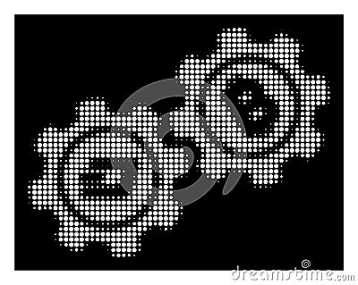 White Halftone Dash Bitcoin Gears Icon Vector Illustration