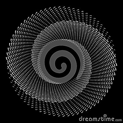 White halftone spiral circle with waves in sea style over black background Vector Illustration