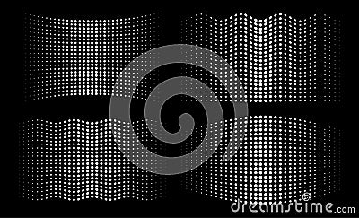 White halftone wavy distorted gradient circle dots background set. Distort waved templates halftone dots pattern. Vector Vector Illustration
