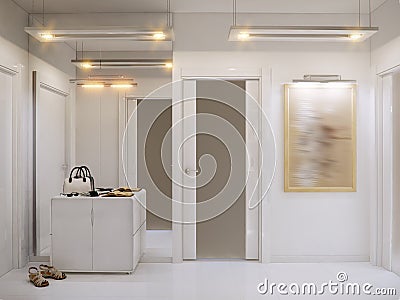 White hall interior design in modern style with white walls Stock Photo