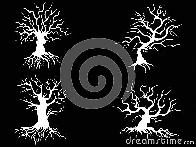 White halloween tree on black background Vector Illustration