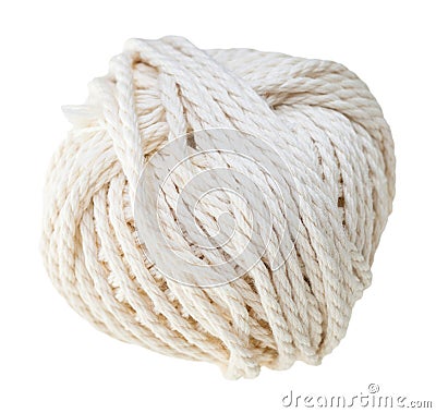 White hank of cotton rope isolated Stock Photo