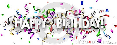 Happy birthday banner with colorful serpentine. Vector Illustration