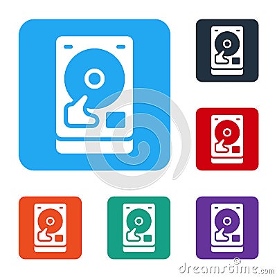 White Hard disk drive HDD icon isolated on white background. Set icons in color square buttons. Vector Vector Illustration