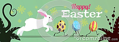 White hare rabbit runs after fleeing Easter eggs ,vector illustration Vector Illustration