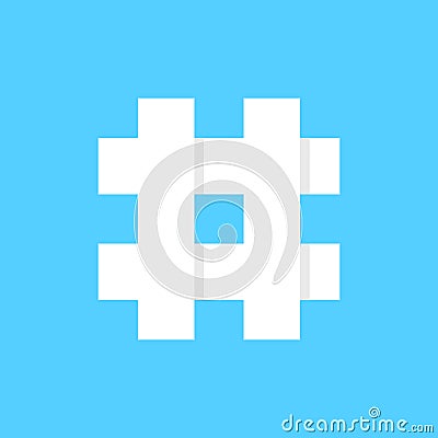 White hashtag icon on blue background Vector Illustration