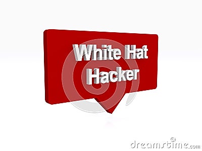 white hat hacker speech ballon on white Stock Photo