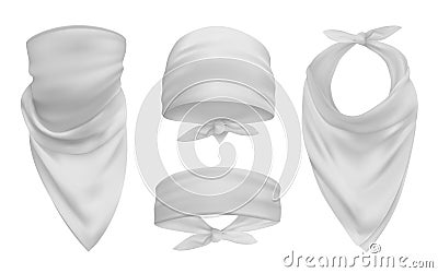 White head bandana realistic 3d accessory illustrations set Vector Illustration