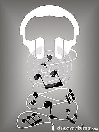 White headphones plays realistic black notes, vector Vector Illustration