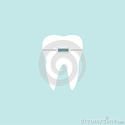 White healthy tooth with brace icon in flat style Vector Illustration