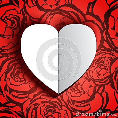 White Heart With Shadow on seamless background wit Cartoon Illustration