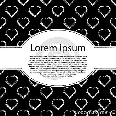 White hearts on black background with oval text frame Vector Illustration