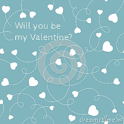 White hearts on swirly stems on a light blue background. Will yo Vector Illustration