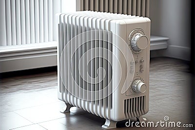 white heating radiator with metal temperature controller Stock Photo