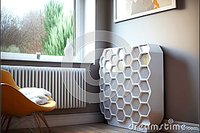 white heating radiator similar to honeycomb Stock Photo