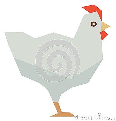 White hen icon. Polygonal farm bird. Chicken animal Vector Illustration