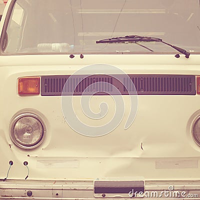 White Hippie Van Stock Photo