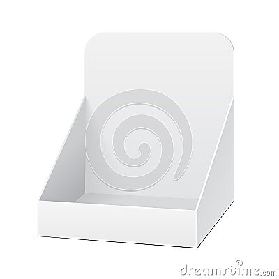 White Holder Box POS POI Cardboard Blank Empty Displays Products On White Background Isolated. Vector Illustration