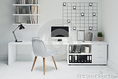 White home office, white chair Stock Photo