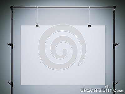 White horisontal poster hanging. 3d rendering Stock Photo