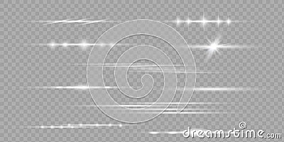 White horizontal lens flares pack. Laser beams horizontal light rays. Beautiful light flares Vector Illustration