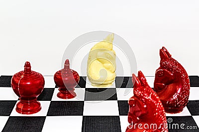 White Horse Chess charactor around with red enemy Stock Photo