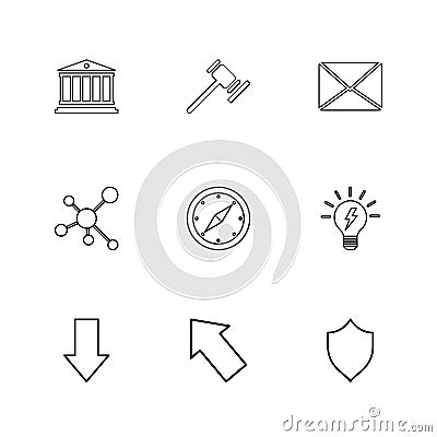 white house , hammer, envelope , chemical bonding , compass , bu Vector Illustration