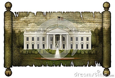 White House on a Scroll - 3D Illustration Stock Photo