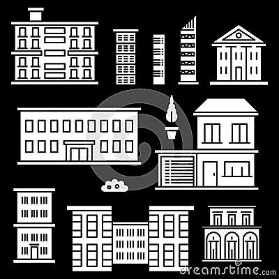 White houses icons on black backgrond Vector Illustration