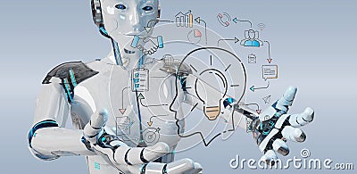 White humanoid creating artificial intelligence interface Stock Photo