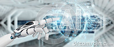 White humanoid hand using digital artificial intelligence icon h Stock Photo