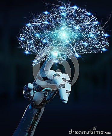 White humanoid hanid creating artificial intelligence 3D rendering Stock Photo