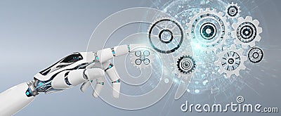 White humanoid robot hand using digital gears 3D rendering Stock Photo