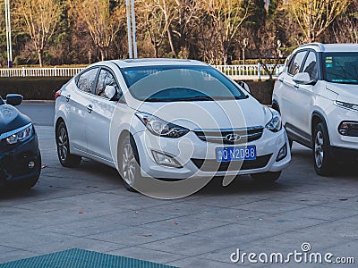 A white Hyundai Elantra sedan family car Editorial Stock Photo