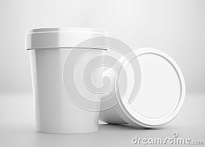 White Ice Cream Tub With Cap Mockup, 3d Rendered on Light Gray Background Stock Photo