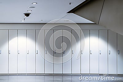 White, illuminated office storage in a large hall Stock Photo