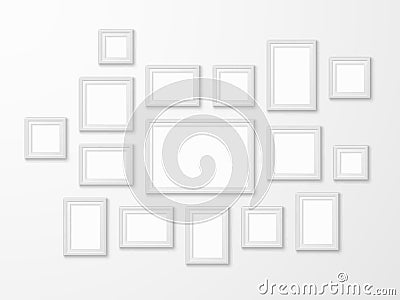 White image frames. Realistic picture frame in different forms mockups, art gallery blank framing template for modern Vector Illustration
