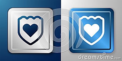 White Immune system icon isolated on blue and grey background. Medical shield. Silver and blue square button. Vector Vector Illustration