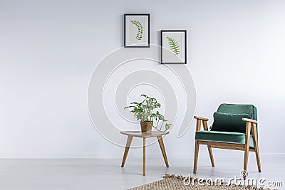 White interior with kale green chair Stock Photo