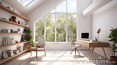 White interior of workplace at Home office for remote, Work Bright minimalist interior, Trendy design Stock Photo